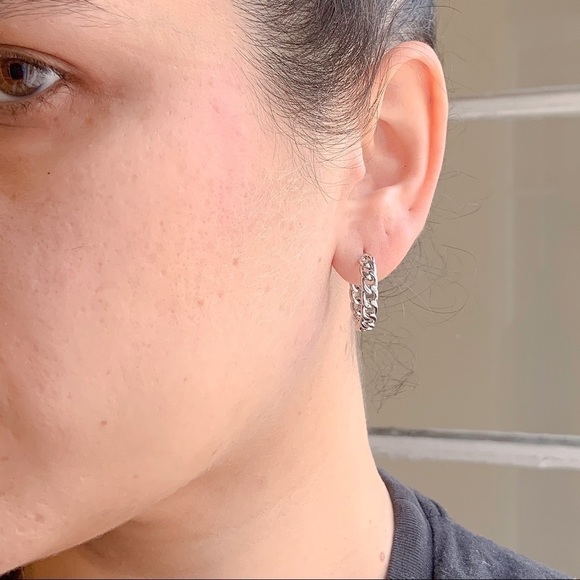 SILVER HOOP EARRINGS CHAIN HOOPS​​​​​​​​​​​​​​​​​​​​​​​​​​ - Picture 5 of 7